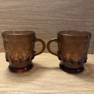 2 VTG Anchor Hocking Fire King Amber Brown Diamond Kimberly Coffee Mugs Pair - Picture 1 of 12