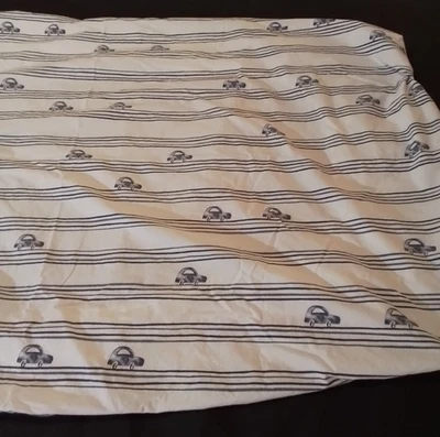 Pottery Barn Kids Wilder Cars Crib/Toddler Bed Fitted Sheet White Blue Stripes - Image 1 of 4