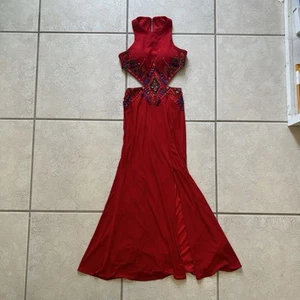 Camille La Vie rot Perlen verziert Cutout hinten offen Ball formelles Kleid Größe 00 - Bild 1 von 13