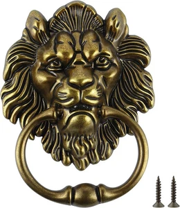 Lion Head Door Knocker 6" Decor Front Door Knocker Lion Door Ring Antique Bronze - Picture 1 of 5
