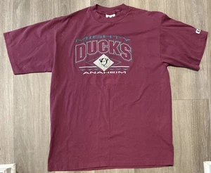 90’s Logo Athletic Embroidered Anaheim Mighty Ducks T-Shirt Size XL Maroon NHL - Bild 1 von 10