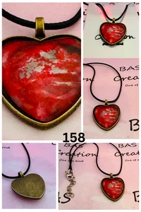 One of a kind Hand-Painted Fluid Art Heart Cabochon Necklace - Picture 1 of 6