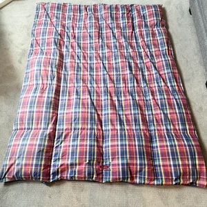 Vintage Polo Ralph Lauren Twin Comforter Red Blue Garrison Plaid Down Fill FADE - Picture 1 of 11