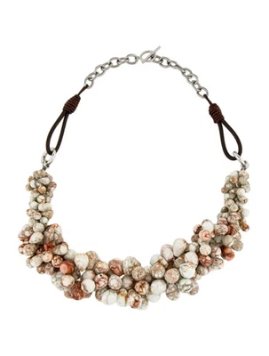 Brunello Cucinelli Necklace Sterling Silver Beaded Multistrand Leather Collar - Image 1 of 4