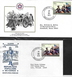 CONGO 1976 2 DIFFERENT FDCs PEOPLES REPUBLIC SPIRIT OF 76 AMERICAIN BICENTENNIAL - Picture 1 of 2