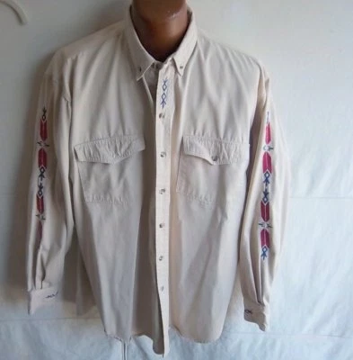 RODEO ACTIVE -Men's Tan Button Down Embroidered Shirt - SIZE Pit to Pit - 26"  - Image 1 of 4
