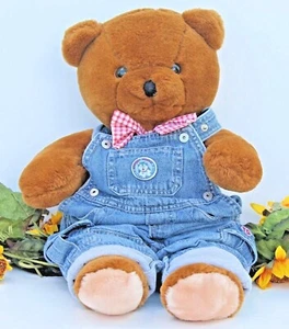 20" Plush Brown Bear Denim Overalls Little Husky Logo FREE SHIPPING! - Picture 1 of 8