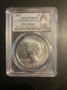 2021 Perfect MS 70 Peace Dollar, First Strike. PCGS 44165141 - Picture 1 of 2