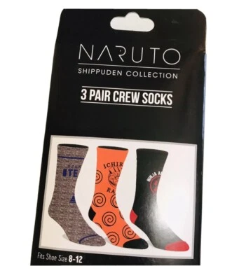 NARUTO SHIPPUDEN COLLECTION - 3 Pair Crew Socks - Men's Size (8-12) Brand New! - Image 1 of 4