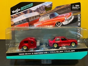 1/64 MAISTO TOW & GO 1988 BMW M3 & TRAVELER TRAILER CANDY RED - Picture 1 of 1