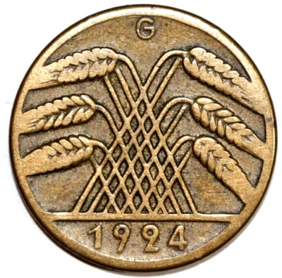 Germany  1924 G 10 Rentenpfennig Weimar Republic -   Foreign Coin  21mm - Image 1 of 2