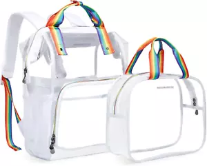 Clear Backpack Heavy Duty Transparent Backpack Set See through Bookbags Durable - Picture 1 of 6