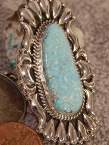 New Bisbee Turquoise Sterling Silver Repoussé Pendant Navajo Geraldine James - Picture 1 of 8