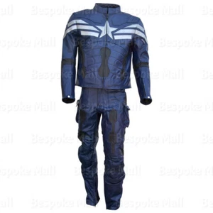 New Captain America Soldier Biker Leather Two Piece Suit With Safety Armour-470 - Picture 1 of 5