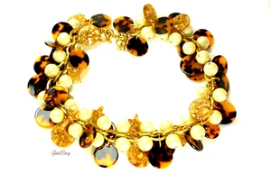 J.Crew Tortoise Necklace Chain with Dangle Acrylic Sea Shells Charms - Picture 1 of 5