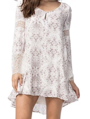 O'Neill мини-платье размер L женщин богемное коттедж core белый серо-коричневый длинным рукавом кружева - Изображение 1 из 4