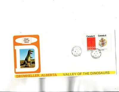 Sc#564,565   FDC DRUMHELLER,AB-Valley of  the DINOSAURS  cachet - Image 1 of 2