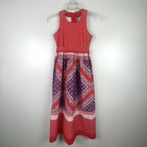 VTG Girls Sz 7/8 Maxi Dress Union Made Red White Blue USA Boho Hippie Patriotic - Picture 1 of 22