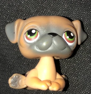 LPS Littlest Pet Shop #1221 hellbraun grau Mops authentisch rosa Magnet grüne Augen - Bild 1 von 8