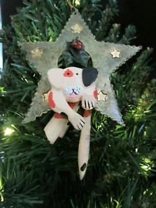 Whimsical ~ Puppy Hanging in the Center of a Star Christmas Tree Ornament EUC - Picture 1 of 5
