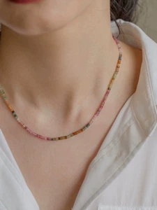 14ct Solid Gold Tourmaline Crystal Beads Necklace, 14K, colourful, holiday, gift - Picture 1 of 7