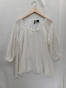 Blusa Top New Directions Cloud Dancer Blanca Encaje Asimétrica Talla-1X Nueva con Etiquetas - Imagen 1 de 7