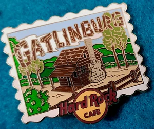 GATLINBURG TENNESSEE MOUNTAINS LOG CABIN POSTAGE STAMP 2012 Hard Rock Cafe PIN - Picture 1 of 1