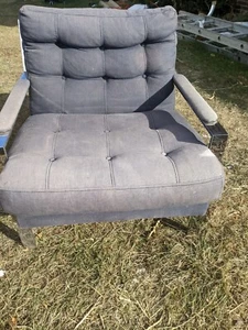 Cy Mann Chrome Cube Lounge Chair Original Blue Upholstery - Milo Baughman Style - Picture 1 of 4