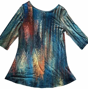 Azalea Water Color Long Tunic Colorful Art 3/4 Sleeve Women’s Top Shirt Size XL - Picture 1 of 9