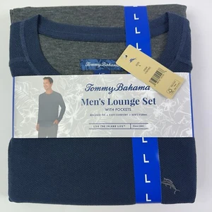 Tommy Bahama Schlafanzug Herren L blau grau Waffel Lounge Set Hose Shirt Thermo - Bild 1 von 6