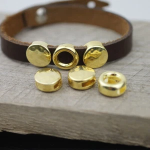 10 Metallperlen Slider Schiebeperle Kreis Gold Metall DIY Schmuck Zubehör - Picture 1 of 11