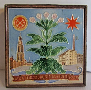 Azulejo Theodorus Niemeyer Westraven Utrecht tabaco holandés centenario 1848-1948 - Imagen 1 de 2