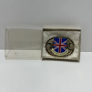 Vintage British Union Jack Britain Flagge Glitzer Rot Blau Gold Gürtelschnalle Unisex - Bild 1 von 8