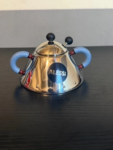 Alessi Michael Graves Design Series Stainless Steel Sugar Bowl w/ Spoon Blue New - Image 1 of 4