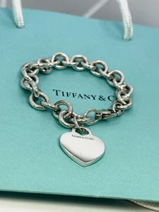 Pre-Owned Restored TIFFANY & CO. STERLING 925 HEART TAG CHARM BRACELET - 7.5” - Picture 1 of 4
