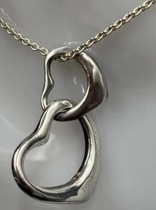 Vtg Tiffany & Co 925 Pendant Open Double Heart’s Inc 925 Silver Necklace.Spain - Foto 1 di 14