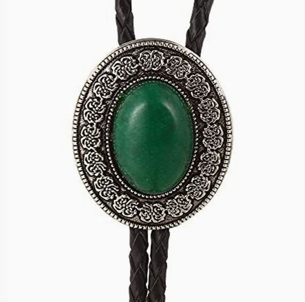 Colar Masculino Casamento Ocidental Noivo Verde Escuro Gravata de Metal Cowboy Gravado Novo - Imagem 1 de 1