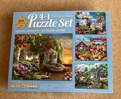 Bits & Pieces Scenic Beauty 4in1 set of 4 x 300 Large Sized Jigsaw Puzzle Pieces - Image 1 of 4