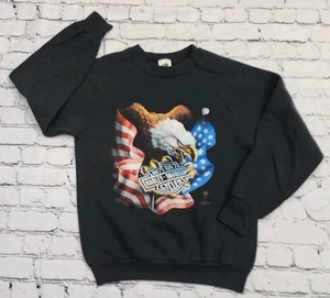 Sudadera Harley Davidson Vintage 1987 Cuello Redondo Mediana 3D Emblema Águila Negra - Imagen 1 de 9