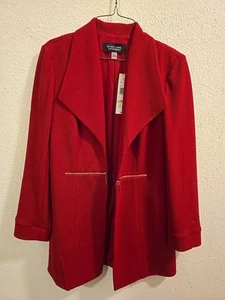 NWT Black Label by Evan Picone Red Open Mid Length LS Jacket Size 4 - Picture 1 of 5