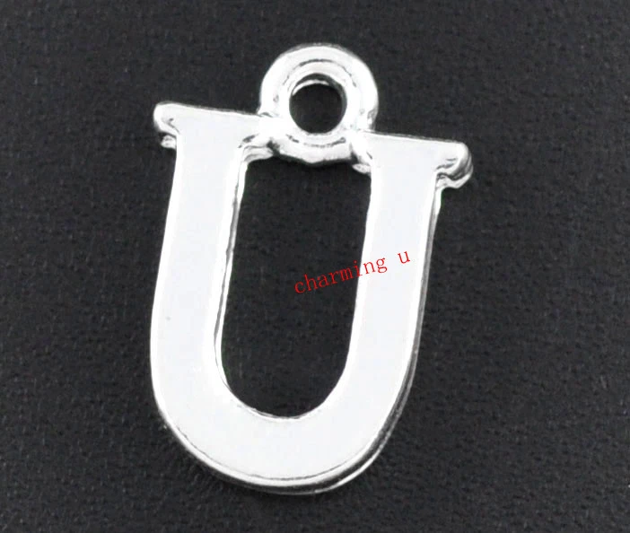 3pz charms ciondoli alfabeto lettera U color argento 15X10mm - Immagine 1 di 1