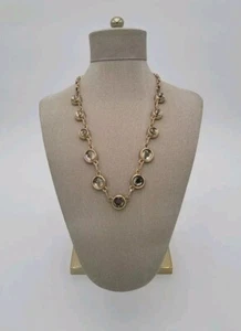 Coldwater Creek Necklace Smokey Round Crystal Links Gold Tone Long Chain 22" VTG - Picture 1 of 6