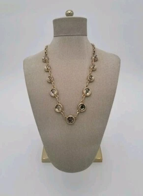 Collar Coldwater Creek Eslabones de Cristal Redondos Ahumados Tono Dorado Cadena Larga 22" De Colección Foto 1 de 4