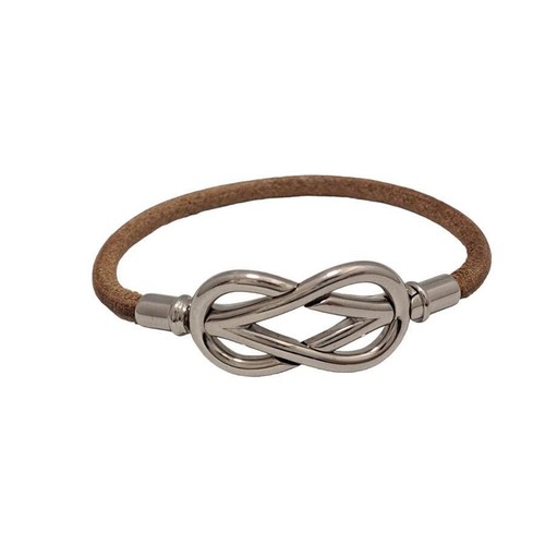 HERMÈS Hermes Bracciale Testa Autentico Argento Materiale Naturale Metallo Pelle Unisex