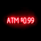 ATM $0.99 Signs for Business - Red | ATM Neon Sign Look | LED Light Letters | En