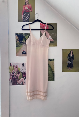 OFF WHITE Abito slip lingerie intimo vintage anni 70 marrone sporco bianco retrò