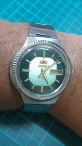 Rare Vintage 70s Orient Green Crystal *3 Star*Automatic 21 Jewels Japan Serviced - Picture 1 of 11