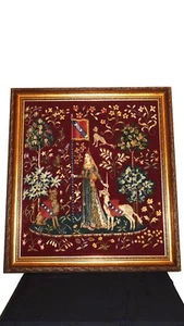 Schöne Handgestickt Gobelin mit Petit Point Stickerei" Die Dame mit dem Einhorn" - Bild 1 von 8