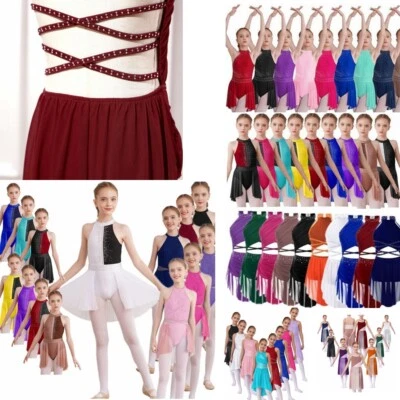 UK Girls Kids Lyrical Latin Dance Costume Ballet Dress Leotard Modern Dancewear - Image 1 of 3