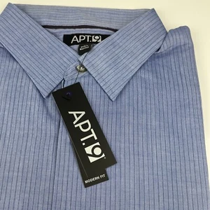 Nueva Camisa de Vestir Para Hombre Azul Negro Rayas Calce Moderno Talla XL Vertical 26.5" X 32" - Imagen 1 de 6